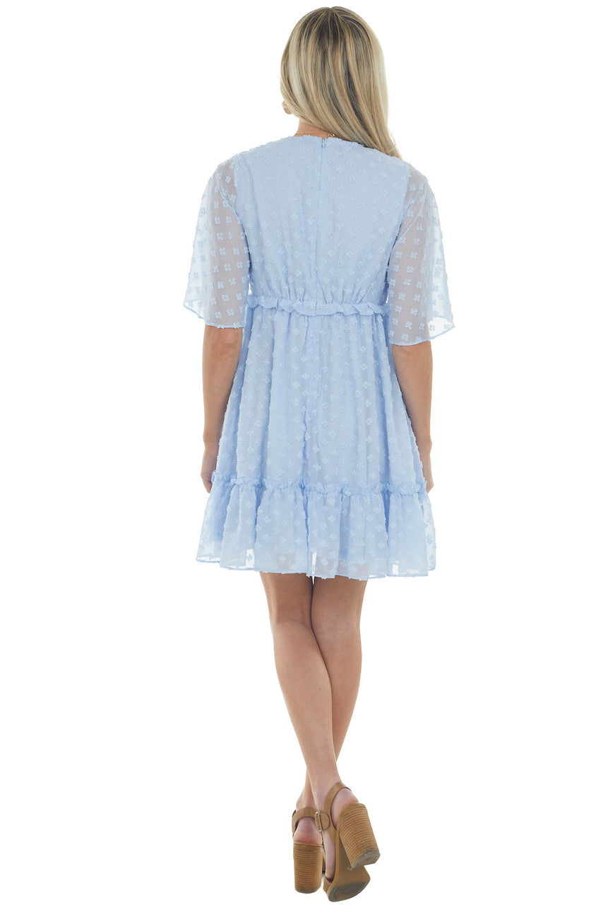 Powder Blue Swiss Dot V Neck 3/4 Sleeve Dress 