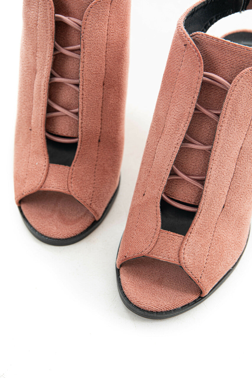 Punch Bungee Laced Peep Toe Sling Back Booties