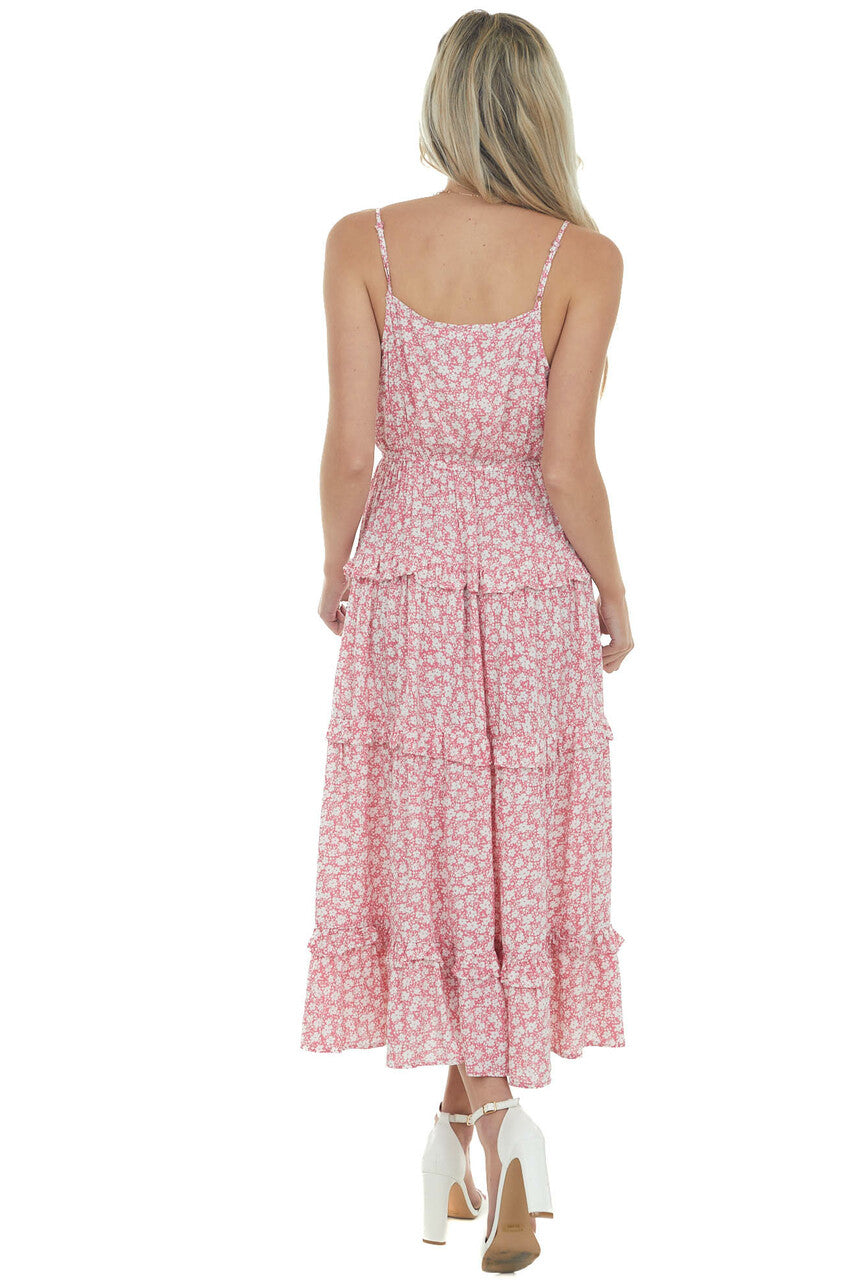 Punch Ditsy Floral Frill Tiered Midi Dress