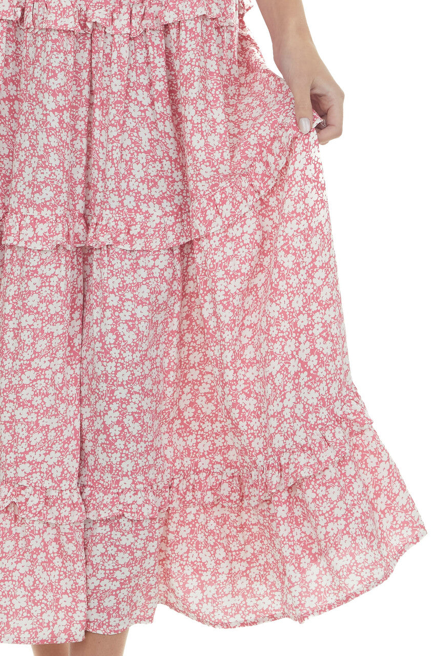 Punch Ditsy Floral Frill Tiered Midi Dress