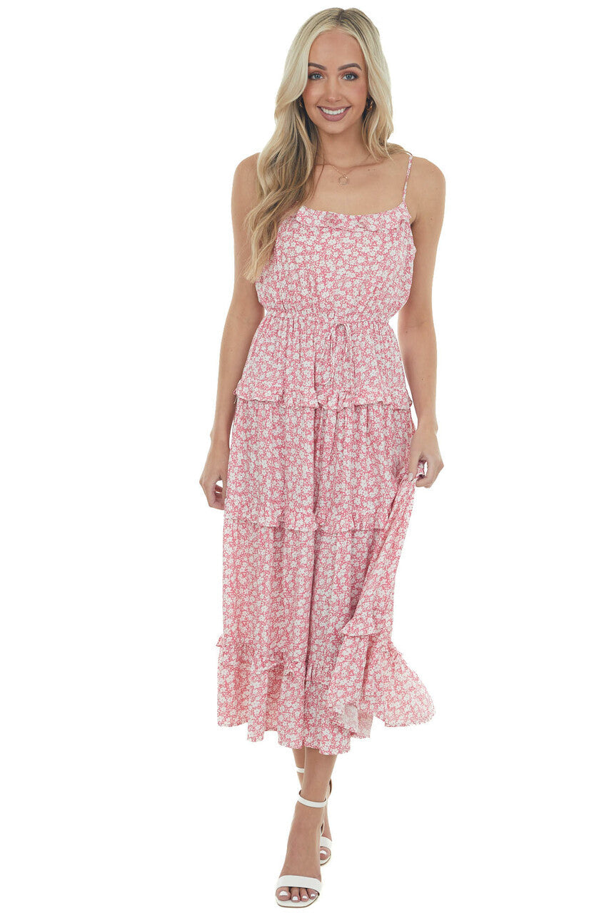 Punch Ditsy Floral Frill Tiered Midi Dress