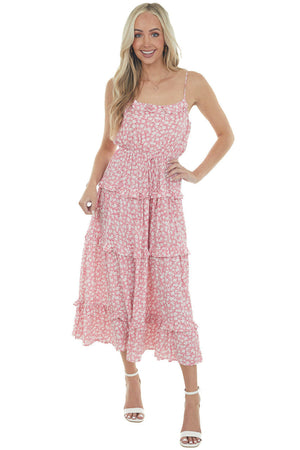 Punch Ditsy Floral Frill Tiered Midi Dress