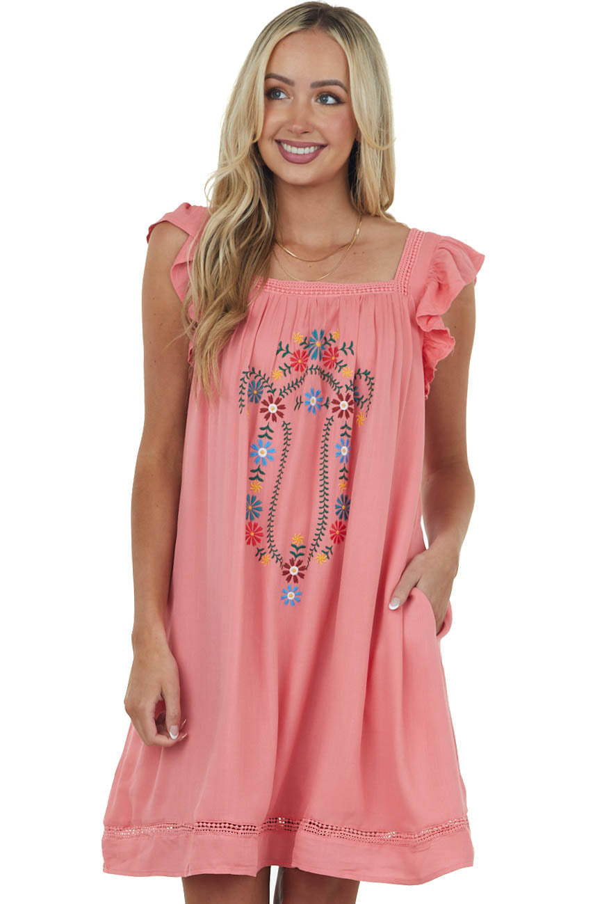 Punch Floral Embroidered Woven Short Dress