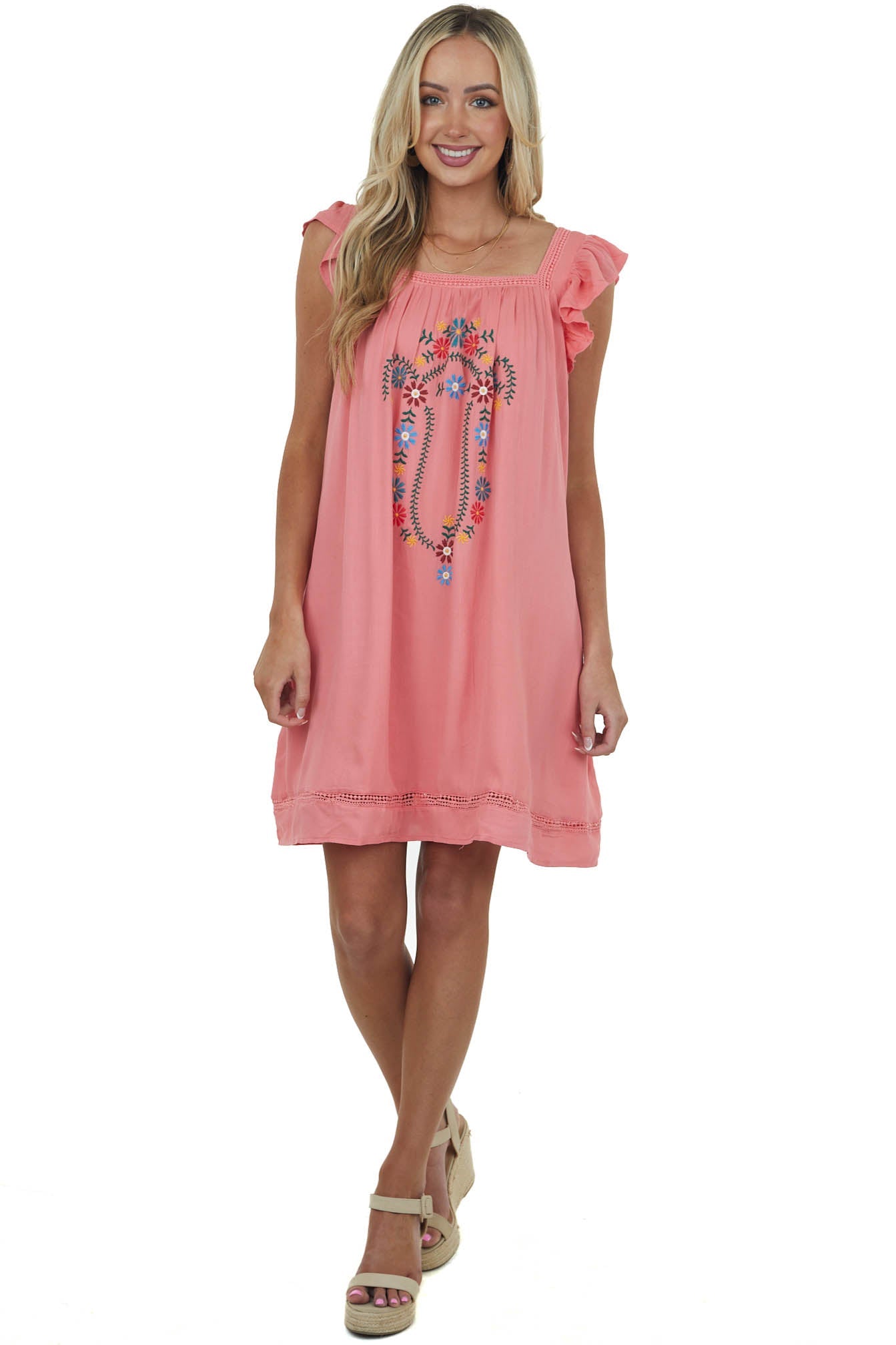 Punch Floral Embroidered Woven Short Dress