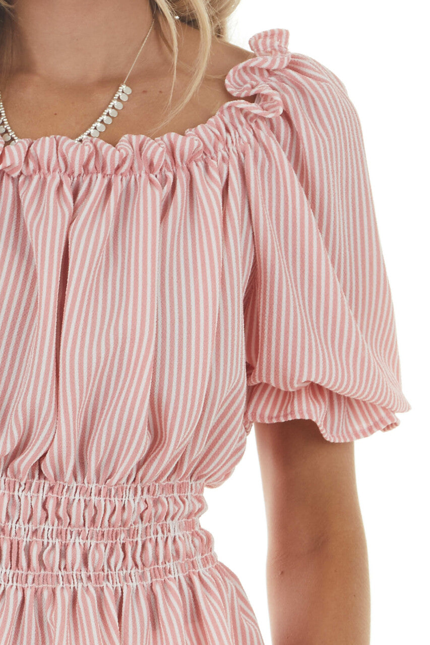 Punch Striped Short Sleeve Top with Smocked Detail