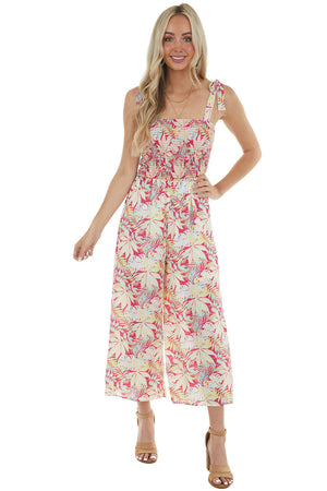 Raspberry Floral Sleeveless Woven Jumpsuit
