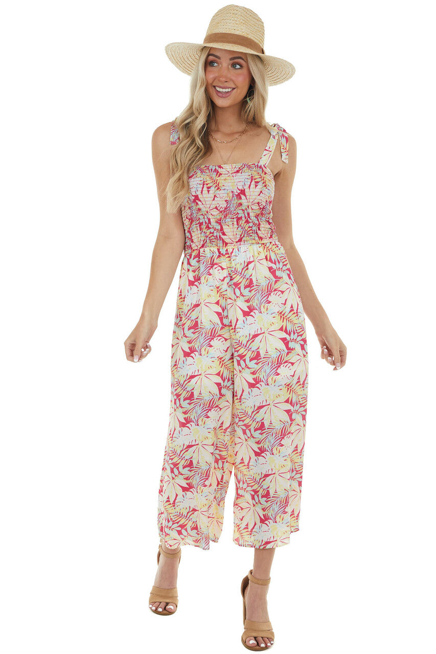 Raspberry Floral Sleeveless Woven Jumpsuit