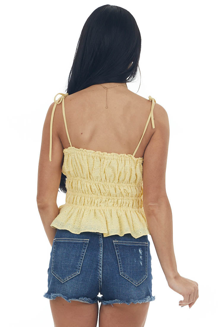 Retro Yellow Eyelet Textured Tie Strap Cami
