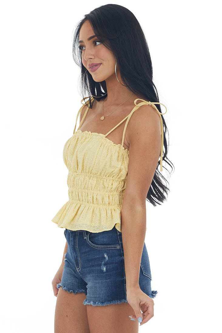 Retro Yellow Eyelet Textured Tie Strap Cami