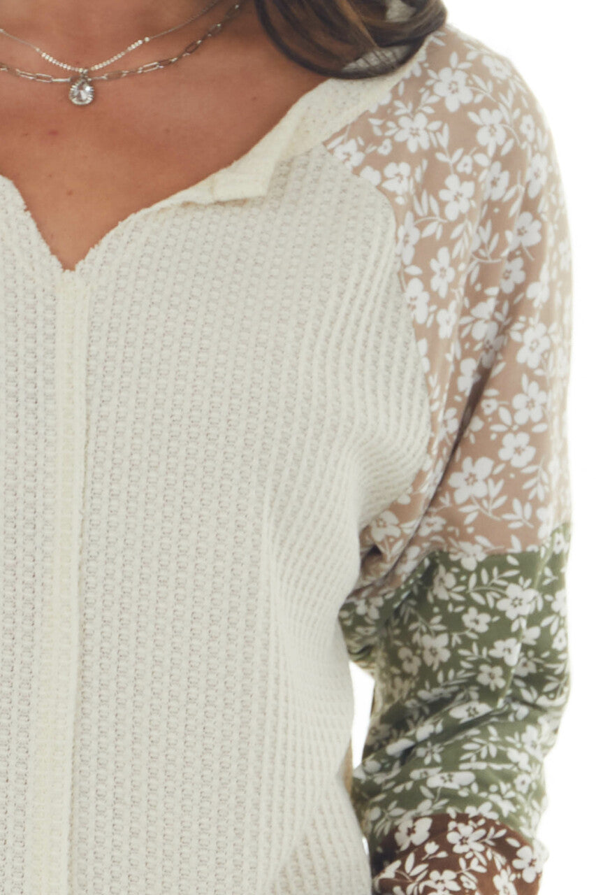 Rich Champagne Floral Colorblock Knit Top 