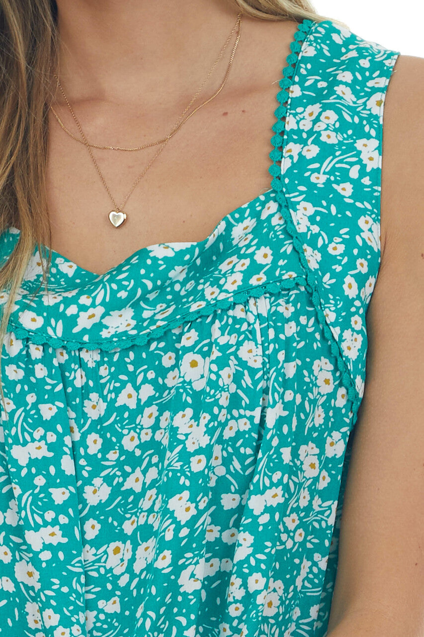 Rich Juniper Floral Babydoll Sleeveless Blouse 