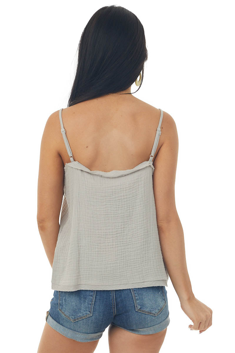 Rich Oatmeal Textured Sleeveless Top with Raw Edge Details