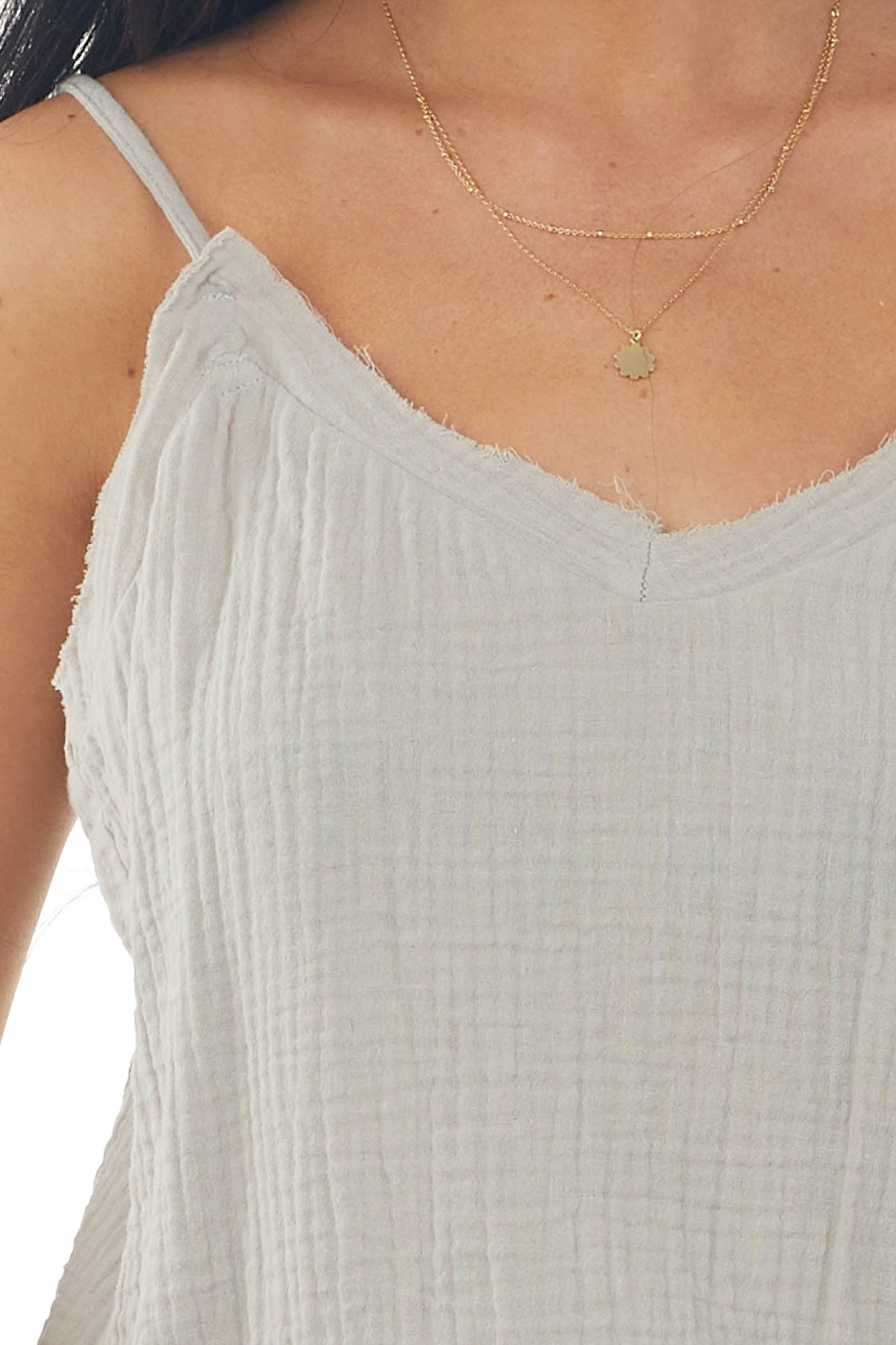 Rich Oatmeal Textured Sleeveless Top with Raw Edge Details