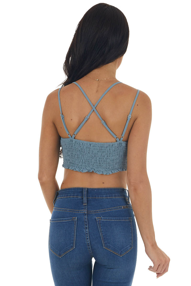 Rich Slate Double Strap Lace Smocked Bralette 