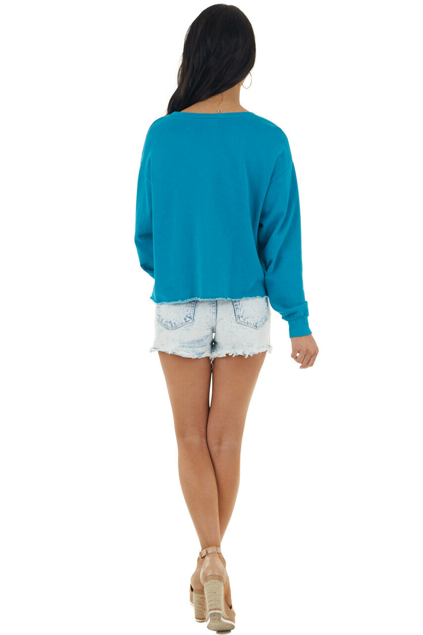 Rich Teal Long Sleeve Sweatshirt with Tiger Graphic 