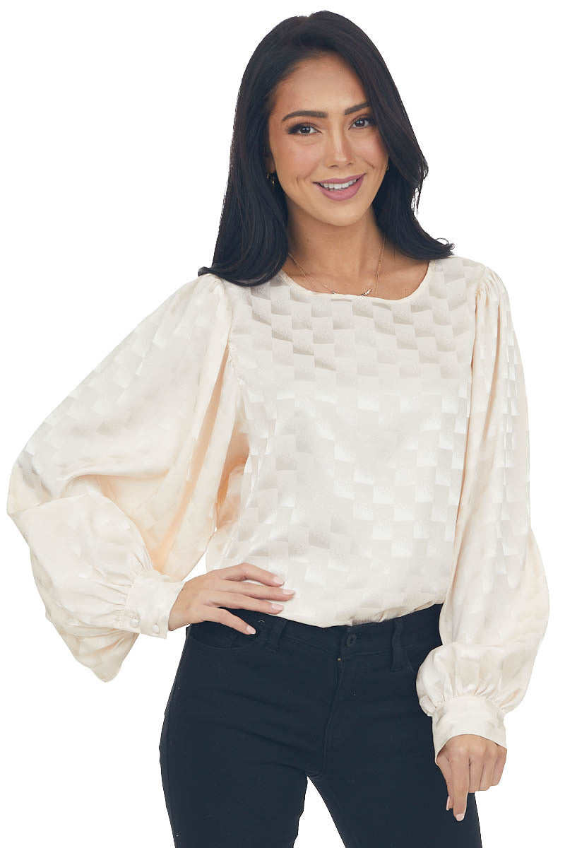 Rich Vanilla Checkered Long Sleeve Blouse