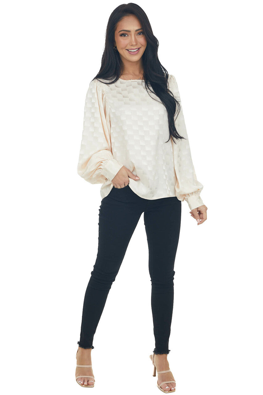 Rich Vanilla Checkered Long Sleeve Blouse