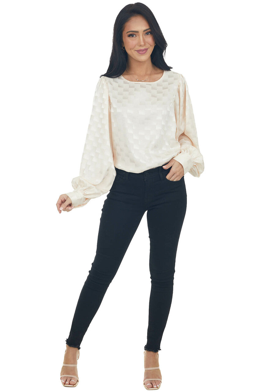 Rich Vanilla Checkered Long Sleeve Blouse