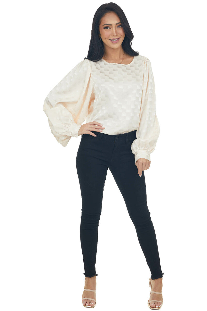 Rich Vanilla Checkered Long Sleeve Blouse