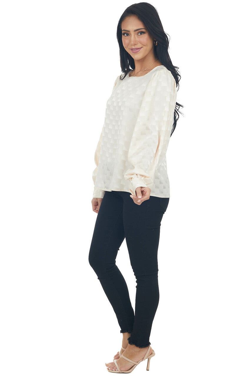 Rich Vanilla Checkered Long Sleeve Blouse