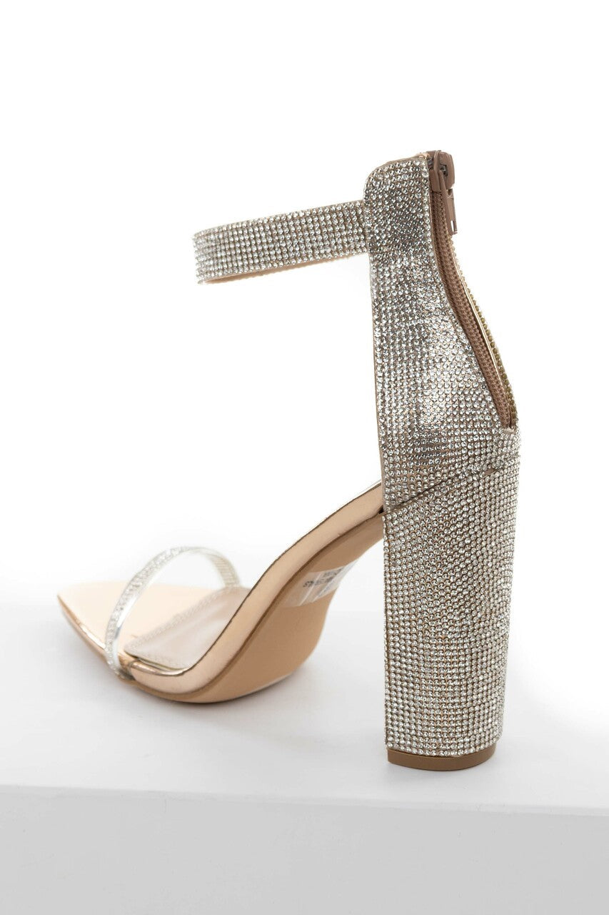 Rose Gold Metallic Rhinestone Strappy Heels