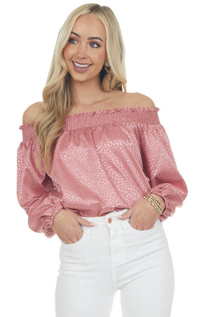 Rose Metallic Cheetah Off Shoulder Top