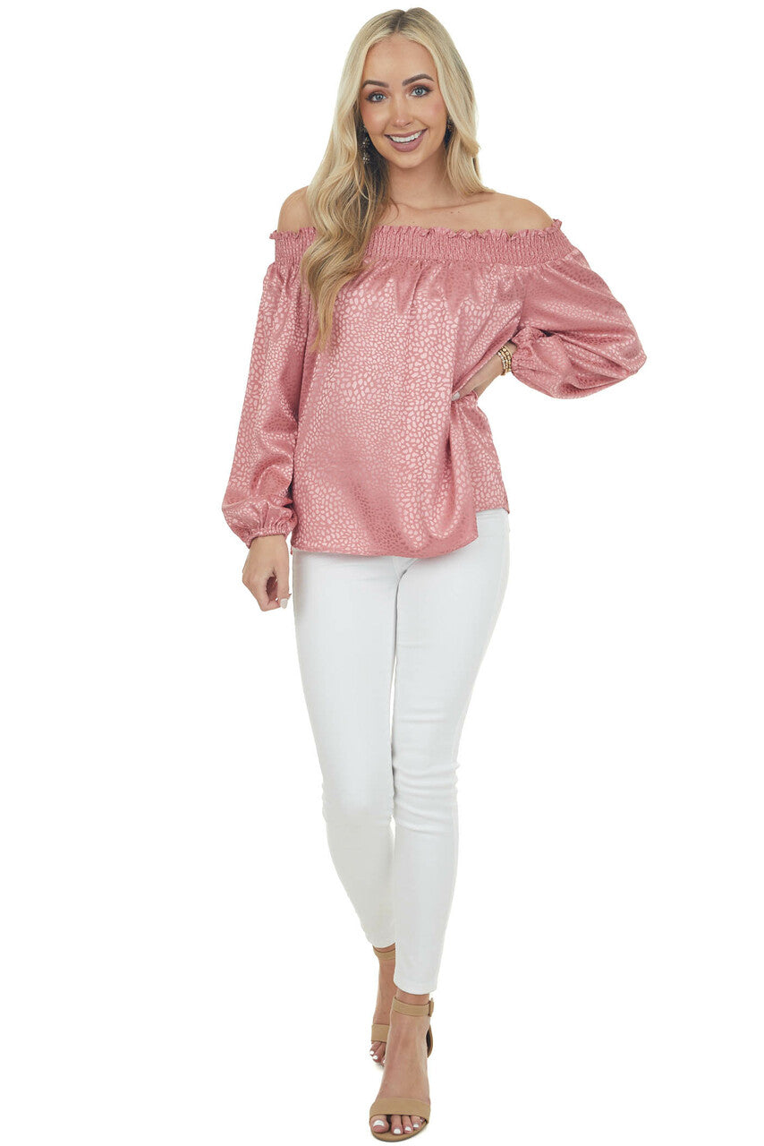 Rose Metallic Cheetah Off Shoulder Top