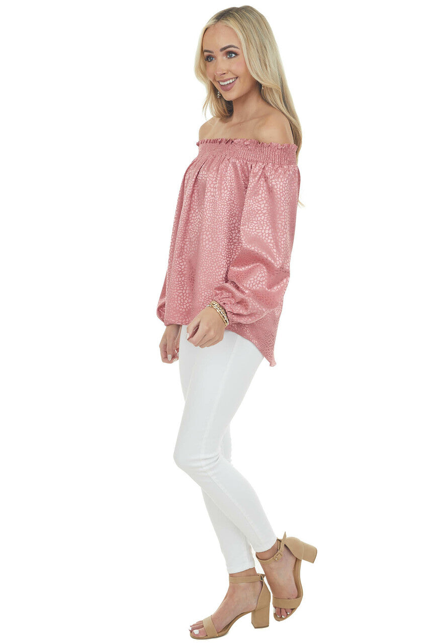 Rose Metallic Cheetah Off Shoulder Top