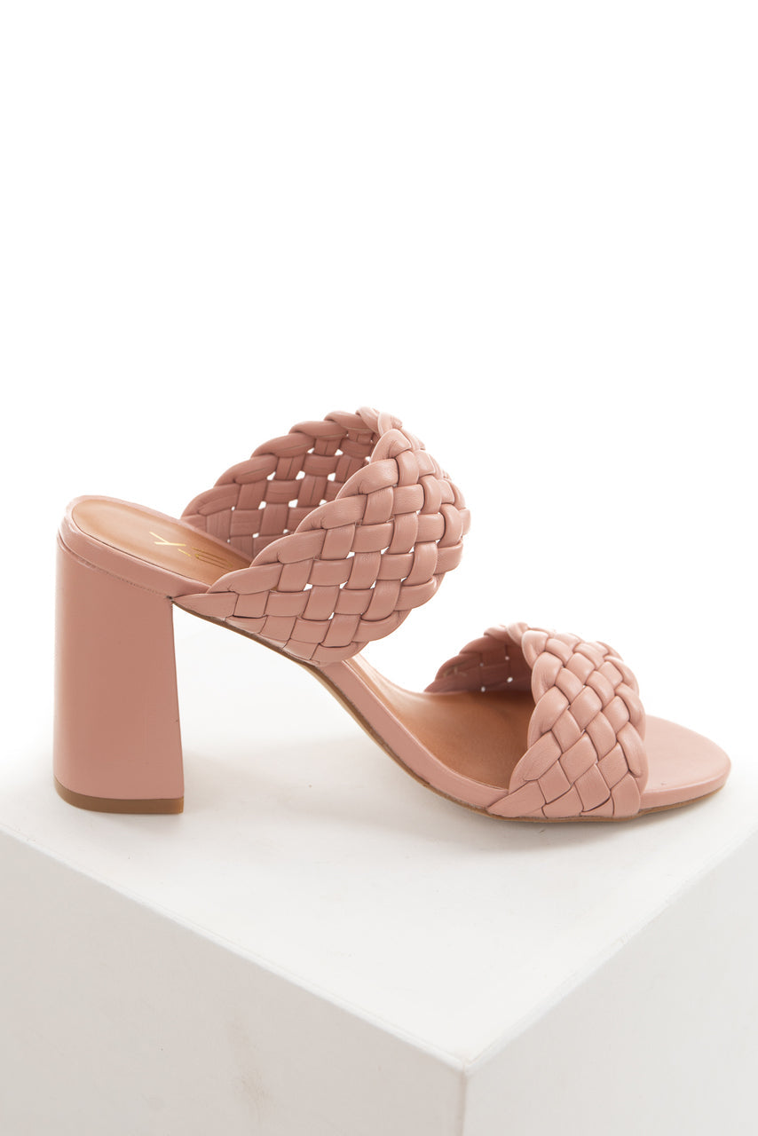 Rose Taupe Open Toe Strappy Heel with Woven Details