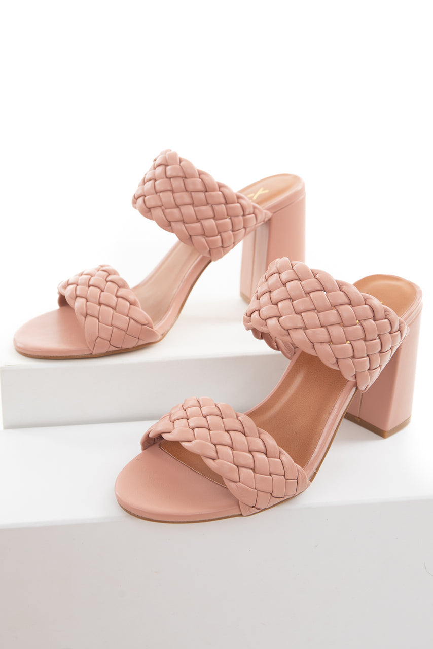 Rose Taupe Open Toe Strappy Heel with Woven Details