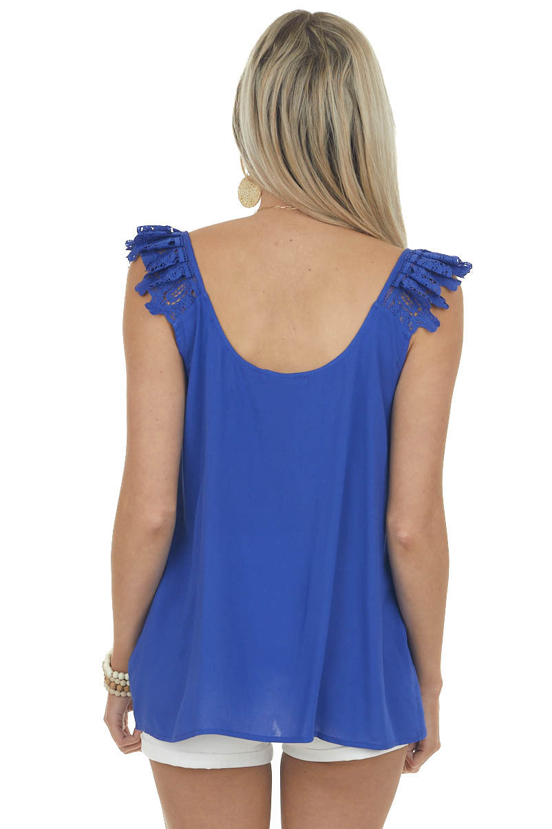 Royal Blue Lace Strap Scoop Neck Blouse
