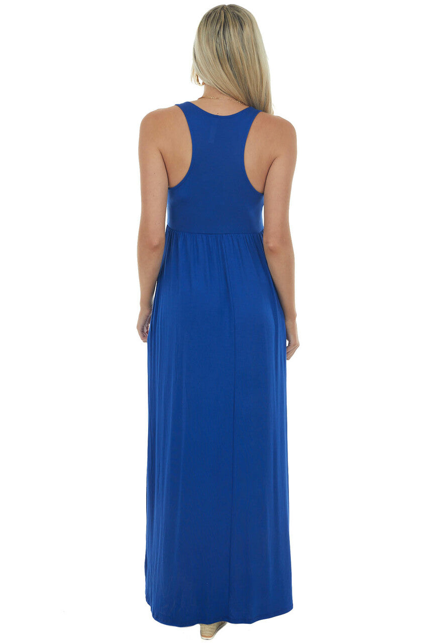 Royal Blue Sleeveless Babydoll Knit Maxi Dress