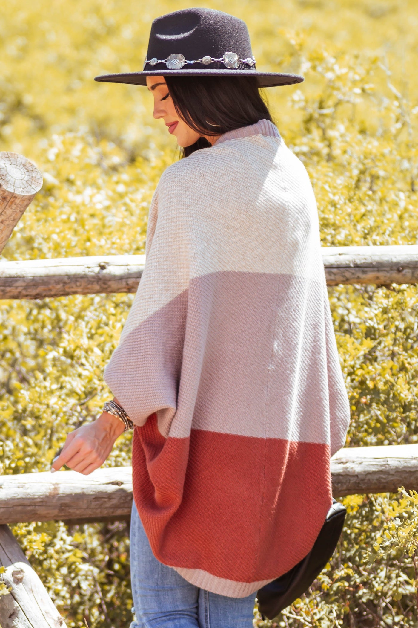 Rust Colorblock Dolman Sleeve Cocoon Cardigan