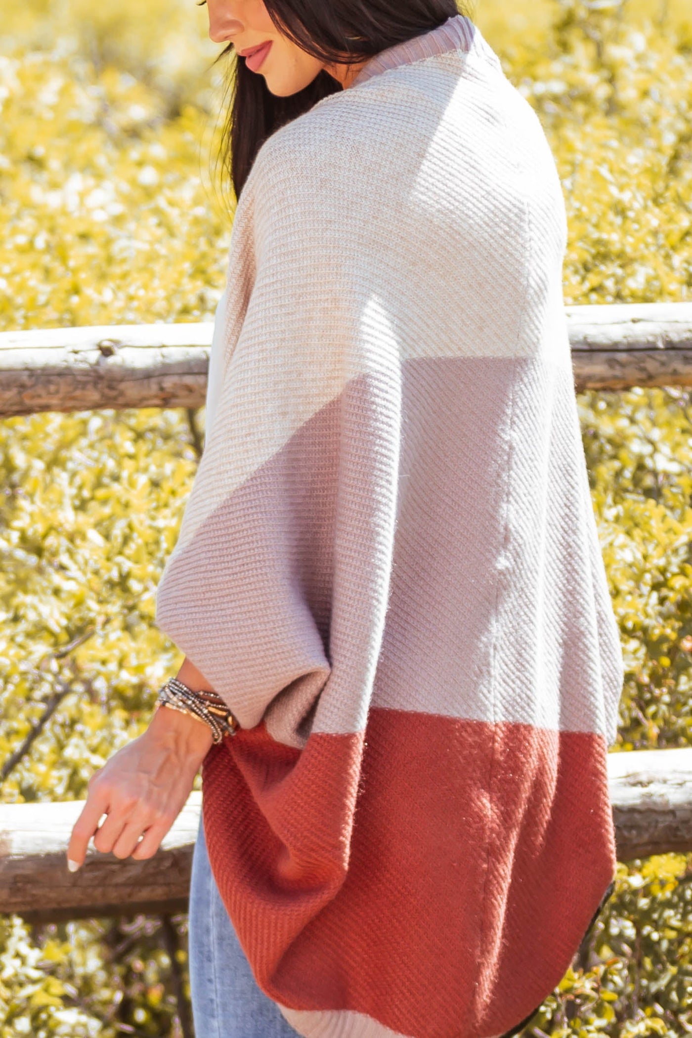 Rust Colorblock Dolman Sleeve Cocoon Cardigan