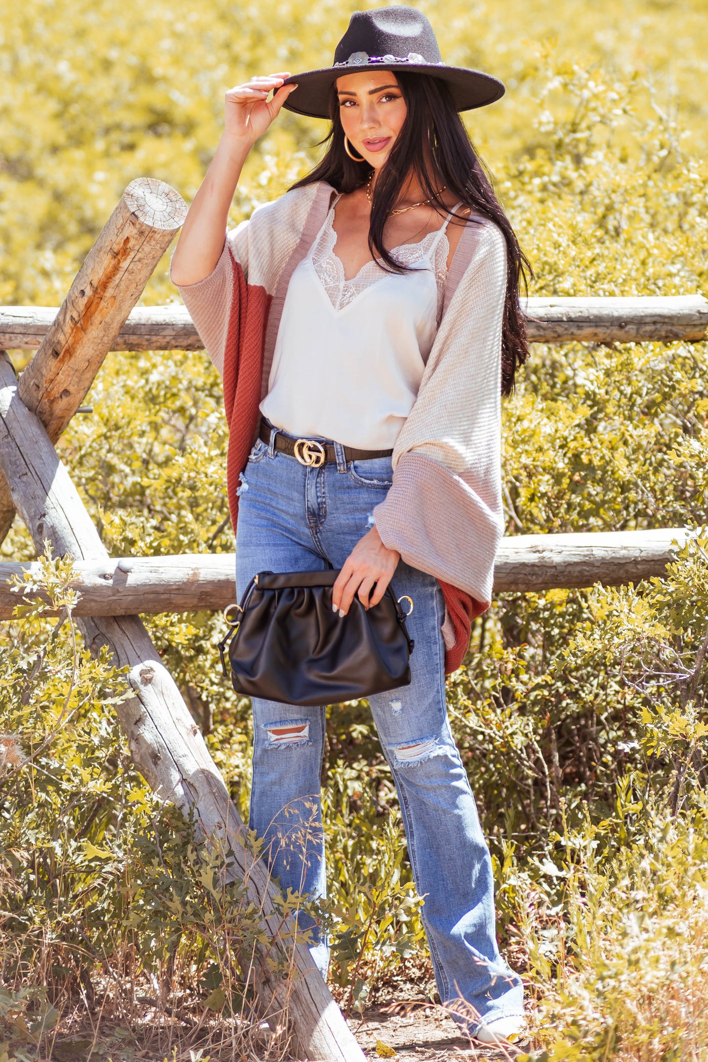 Rust Colorblock Dolman Sleeve Cocoon Cardigan