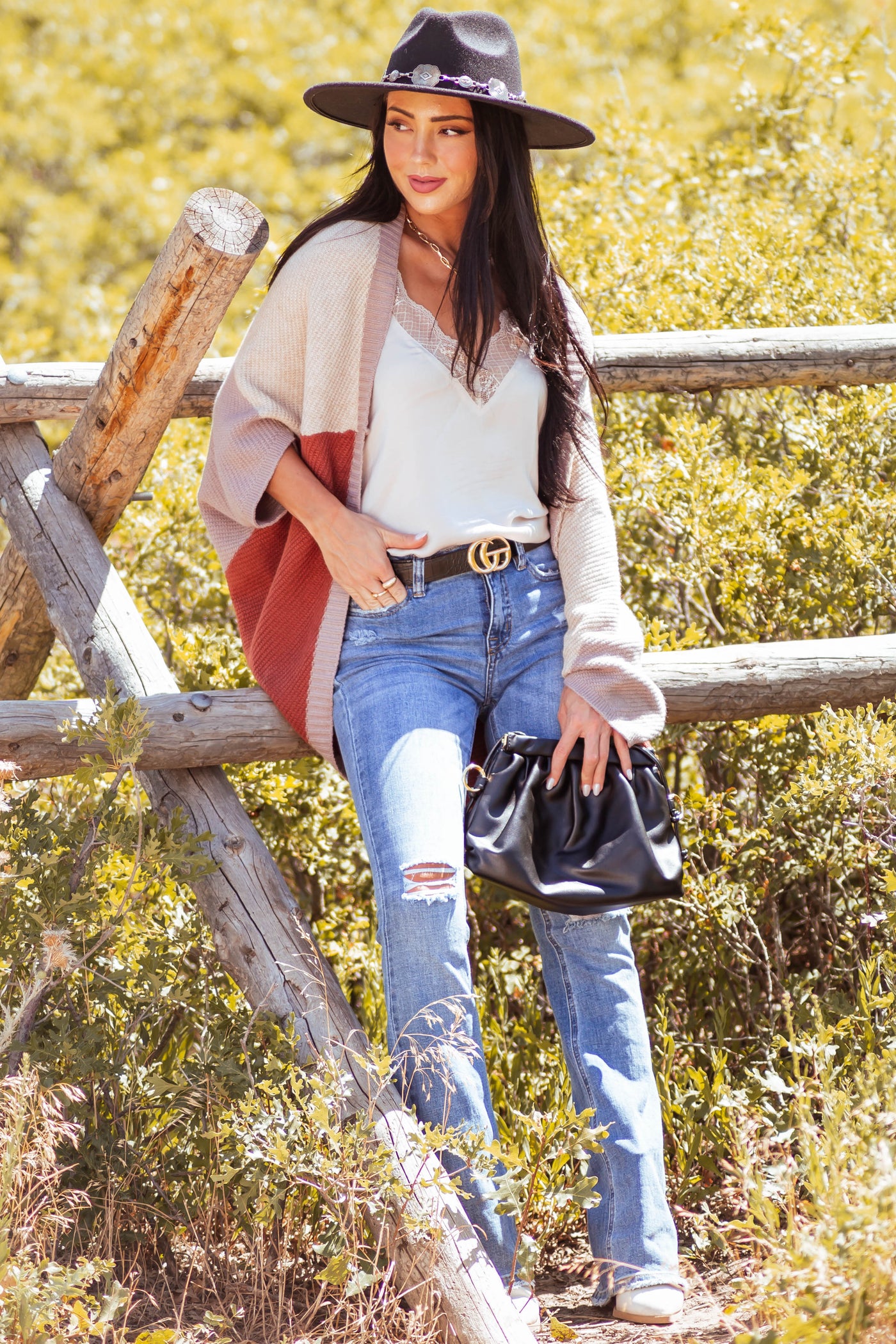 Rust Colorblock Dolman Sleeve Cocoon Cardigan