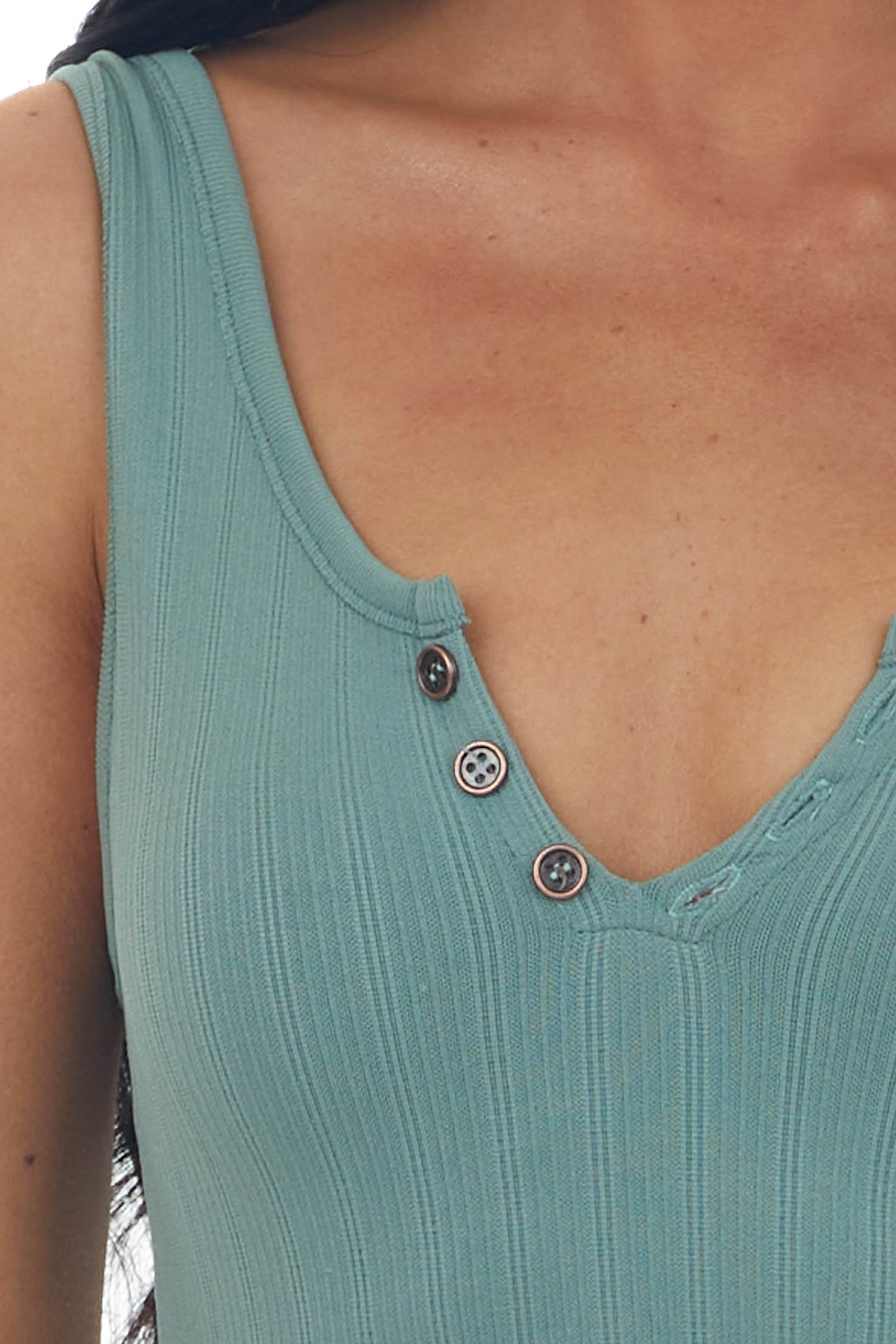 Sage Ribbed Knit Notch Neck Cropped Tank Top