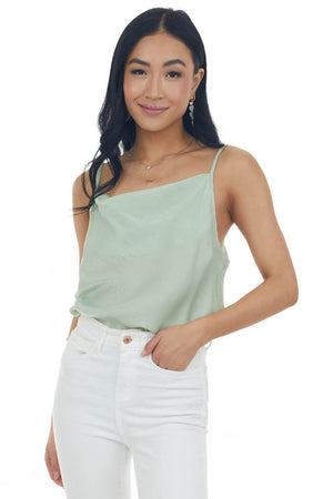 Sage Sheen Draped Neck Adjustable Strap Cami