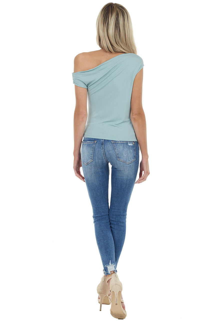 Sage Sleeveless Off Shoulder Top with Draped Neckline