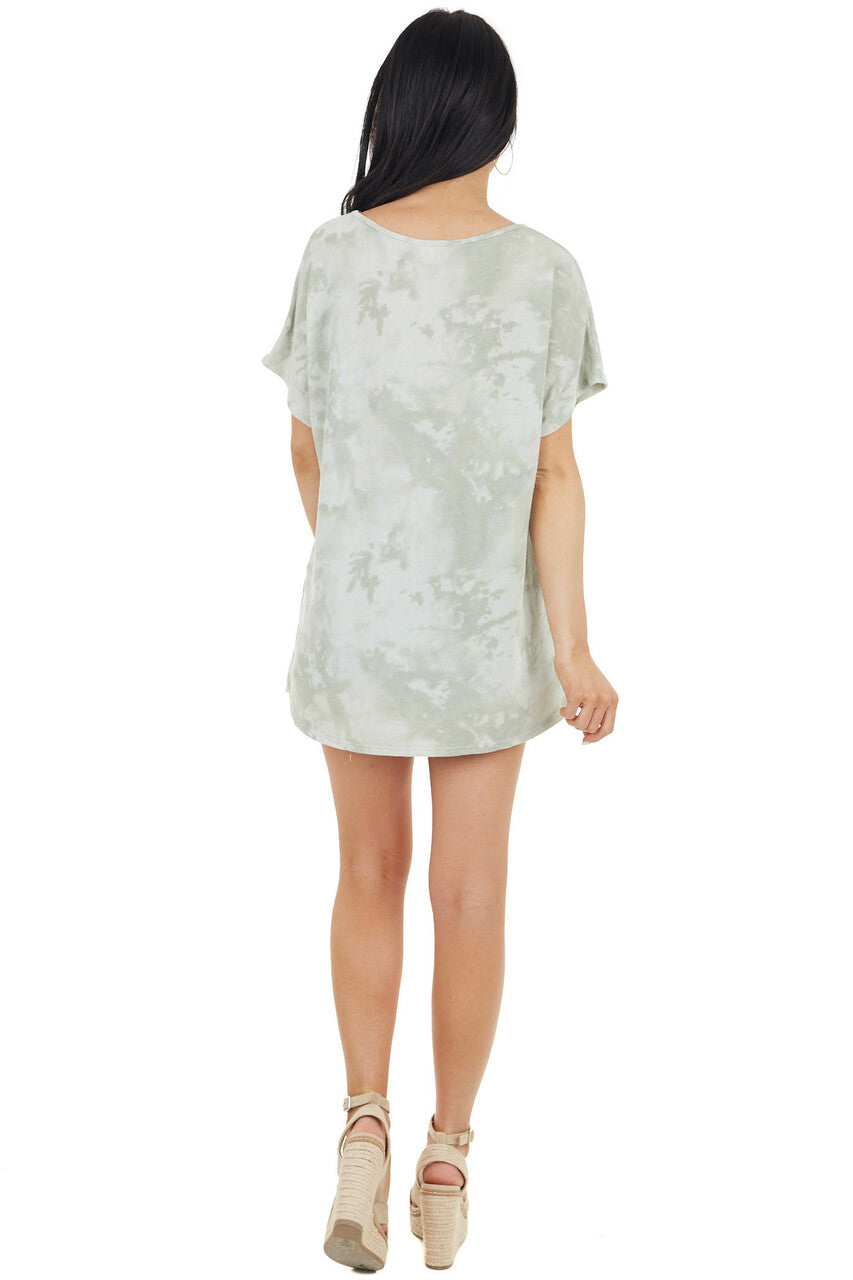 Sage Tie Dye Knit Top with Criss Cross V Neckline