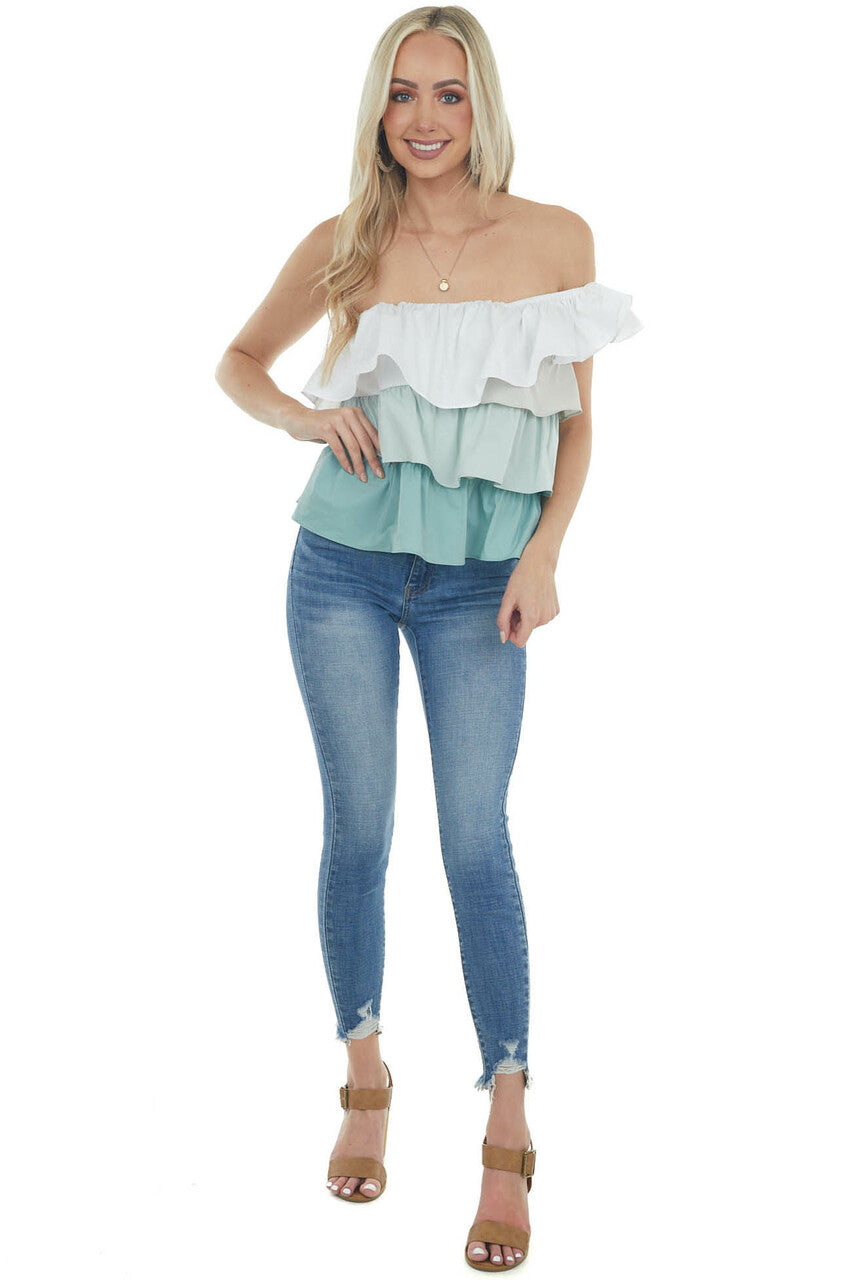 Sage Tiered One Shoulder Ruffle Top