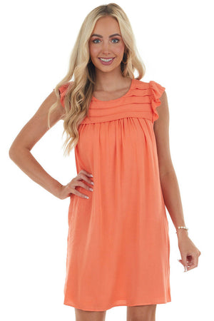 Coral Babydoll Pintuck Yoke Mini Woven Dress