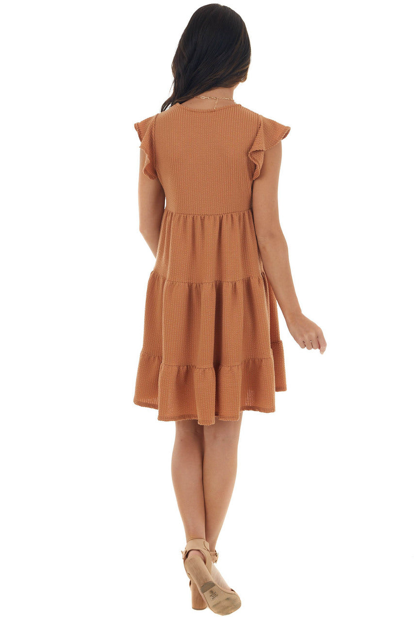 Cinnamon Ribbed Knit Tiered Short Dress