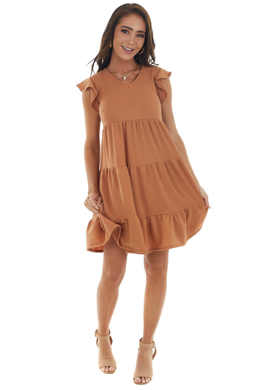 Cinnamon Ribbed Knit Tiered Short Dress