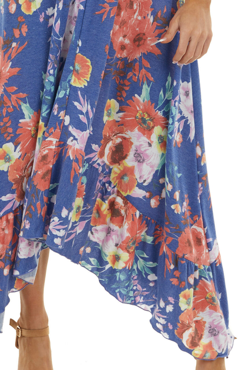 Sapphire Floral Sleeveless Maxi Dress with Rounded V Neck 