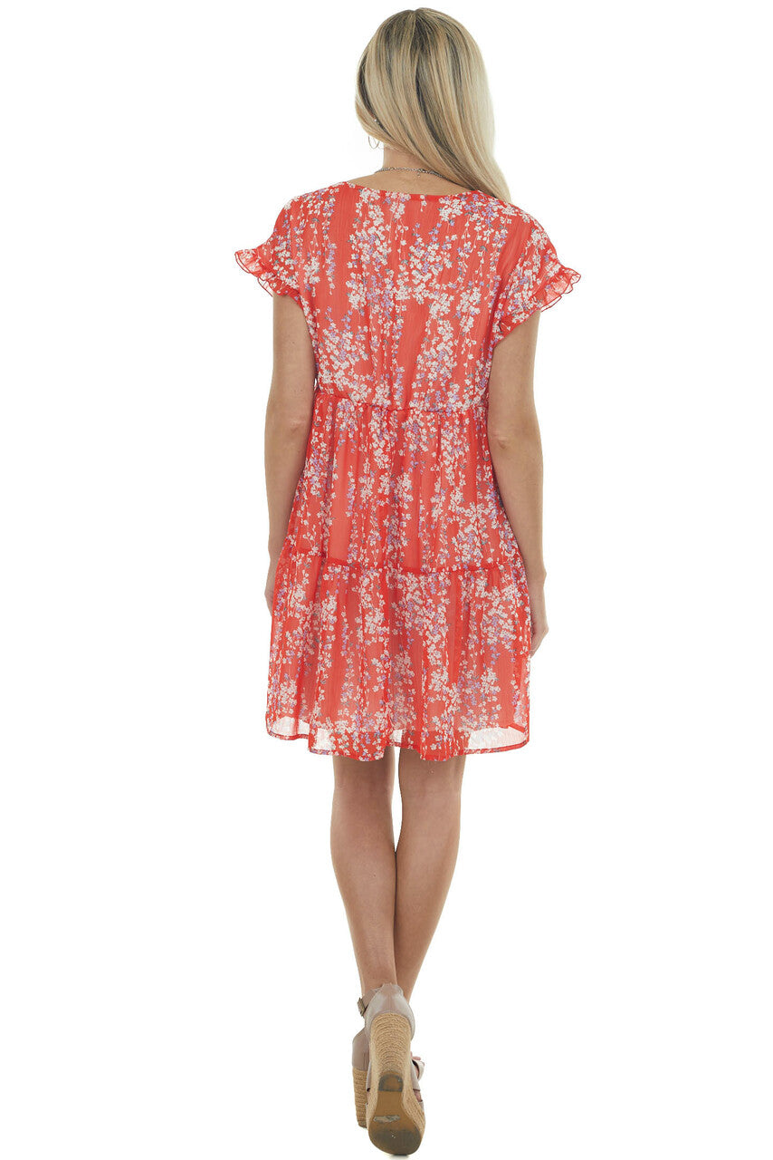 Scarlet Floral Print Drop Waist V Neck Dress