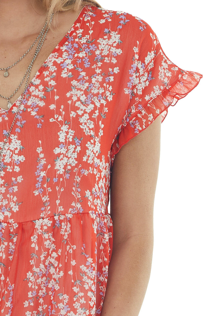 Scarlet Floral Print Drop Waist V Neck Dress