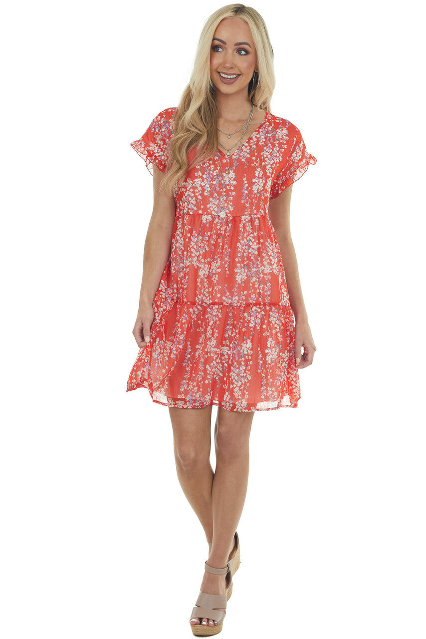 Scarlet Floral Print Drop Waist V Neck Dress