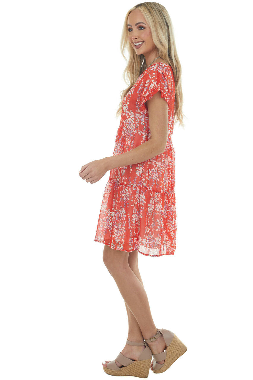 Scarlet Floral Print Drop Waist V Neck Dress