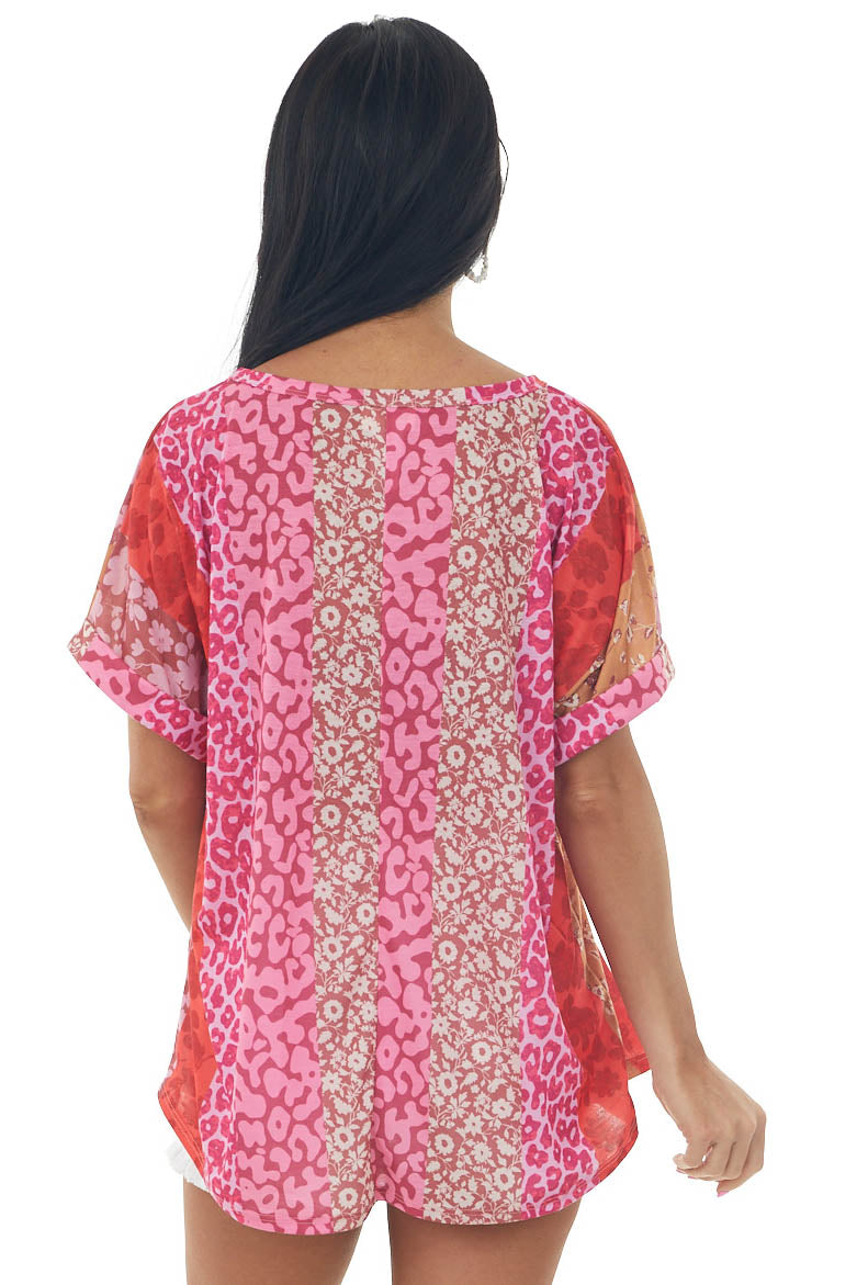 Scarlet Multiprint V Neck Short Sleeve Knit Top